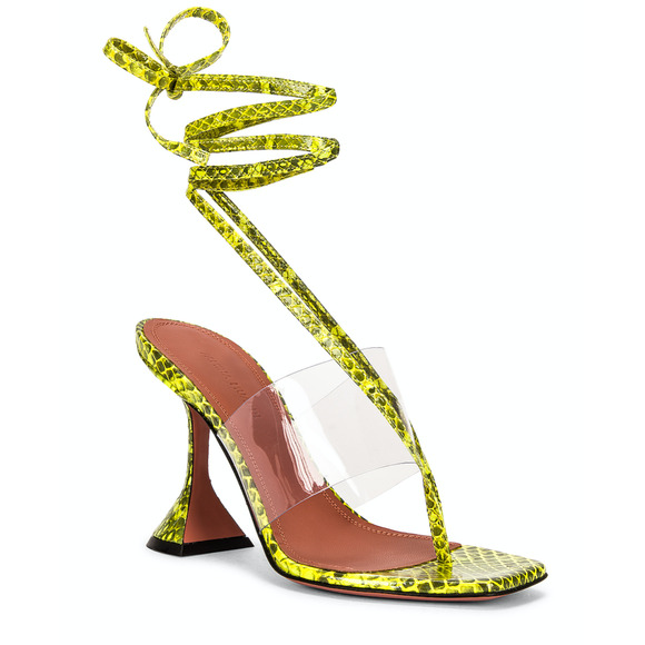 Amina Muaddi Zula Ayer Snake Print Thong PVC Lace Up Tie Sandal Heel Pump 37 - Picture 2 of 7